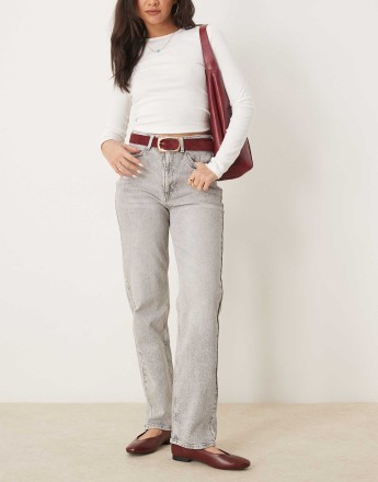 Vila Kelly high waisted wide leg jean in light grey denim