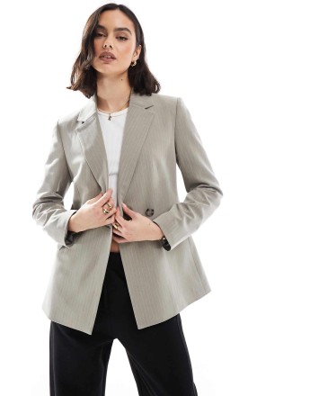 Stradivarius fitted blazer in taupe pinstripe
