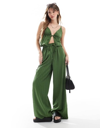 Esmee Exclusive textured wide leg beach trouser co-ord in olive