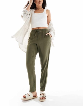 Vero Moda linen blend tapered trousers in khaki