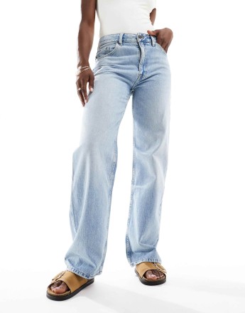 Mango Miami mid rise straight leg jeans in light bleach wash