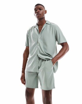 ONLY & SONS plisse shorts co-ord in sage green