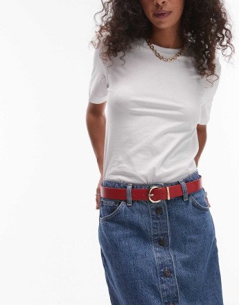 Mango gold hoop buckle belt in red