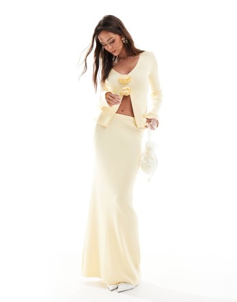 Pretty Lavish knit maxi skirt co-ord in lemon