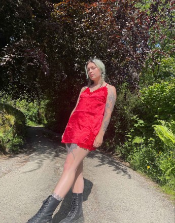 Vintage Size S satin lace mini slip dress in red