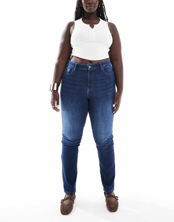 ONLY Curve slim jeans in dark blue
