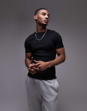 Topman skinny fit ribbed t-shirt in black