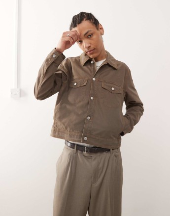 Reclaimed Vintage boxy denim jacket in washed khaki