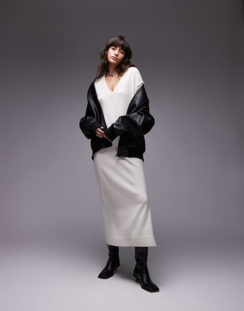 ARKET oversized knitted midaxi dress with side splits in off-white