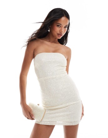 New Look sequin bandeau mini dress in cream