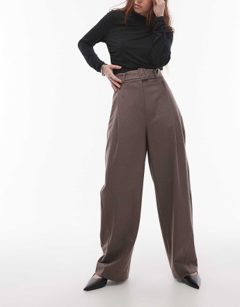 & Other Stories wool blend tailored trousers with barrel leg in dark mole