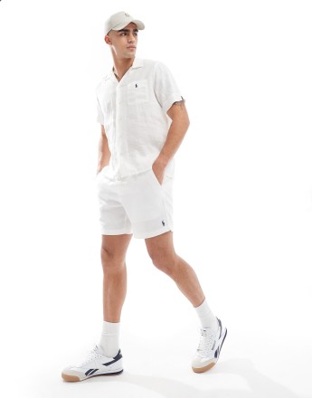 Polo Ralph Lauren Prepsters icon logo linen shorts in white CO-ORD