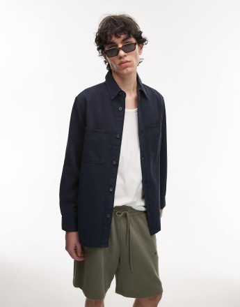 Mango washed cotton overshirt in navy