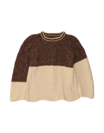 Vintage Boat Neck Jumper Sweater UK 12 Medium In Brown Colourblock