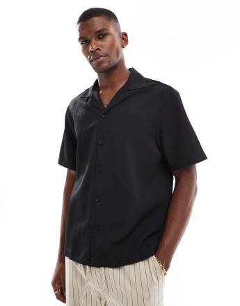 River Island seersucker shirt in black