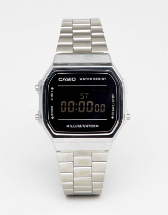 Casio A168W Digital Bracelet Watch In Silver/Black Mirror