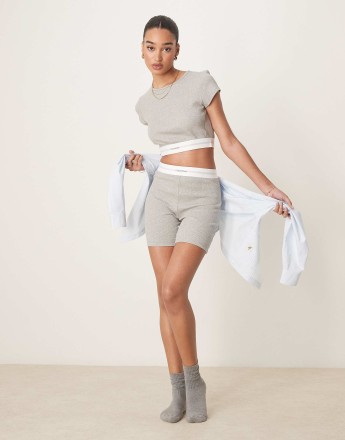 Calvin Klein rib legging shorts in grey