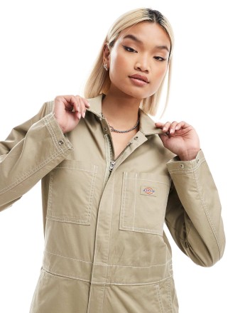 Dickies vale coverall long sleeved jumpsuit in beige