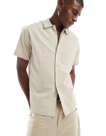 Jack & Jones Premium seersucker shirt in cream