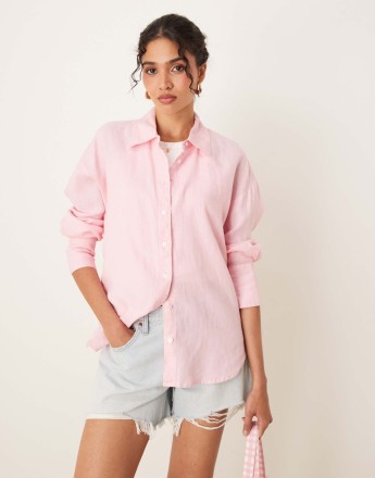 Mango linen shirt in pink