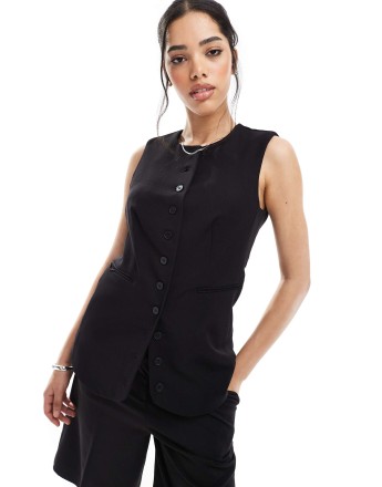 Pieces longline waistcoat in black