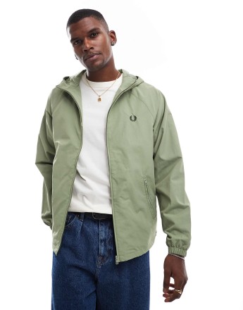 Fred Perry taslan hooded shell jacket in green