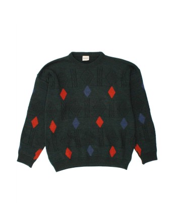 Vintage Crew Neck Jumper Sweater XL In Green Argyle/diamond