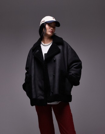 Topshop oversized car coat in black