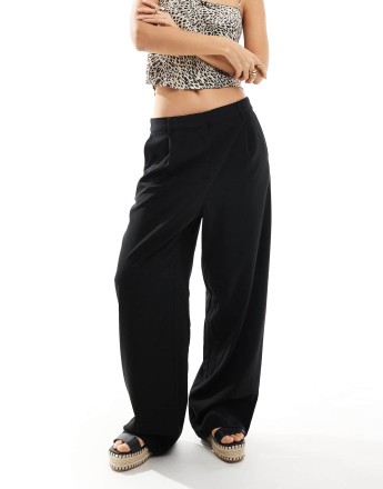 Pieces baggy tailored dad trousers in black