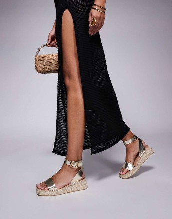South Beach linen two part espadrille sandals in gold