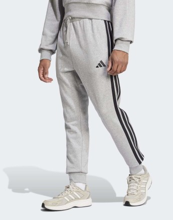 adidas performance Essential 3-stripes french terry pants in medium grey heather / black