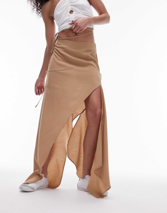 Topshop Hanky Hem Asymmetric Skirt in stone