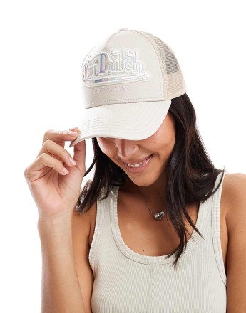 Von Dutch Memphis metallic trucker cap in cream