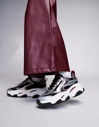 Steve Madden Possession chunky trainers in pewter metallic