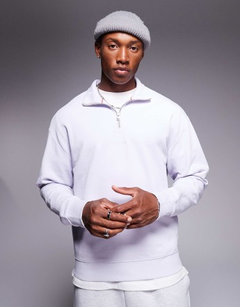 HUGO Red durty half zip sweatshirt in light purple
