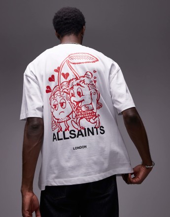 AllSaints Breakup back graphic t-shirt in white