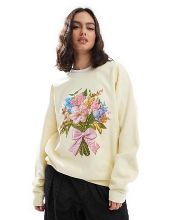 Miss Selfridge floral bouquet oversized sweatshirt in yellow