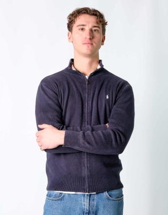 Vintage Polo Ralph Lauren XL Knit Sweatshirt Navy Blue Zip Up