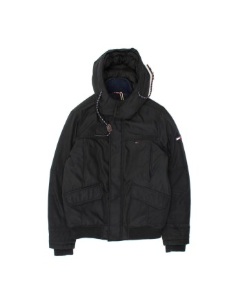 Vintage Tommy Hilfiger Hooded Padded Jacket UK 36 Small In Black