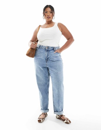 New Look Curve mom jeans in blue