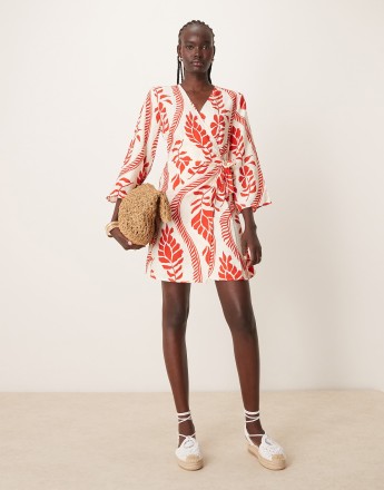 JDY wrap kimono dress in red floral print