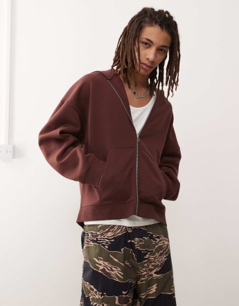 COLLUSION Boxy zip through hoodie in brown