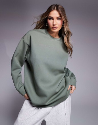 EA7 oversized sweatshirt in green with pink logo