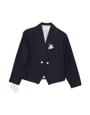 Vintage Double Breasted Crop Blazer Jacket UK 14 Large In Blue