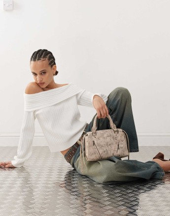 Edikted brandy fold over ribbed off shoulder knit in white