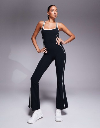 Bo+Tee contrast trim backless jumpsuit in black