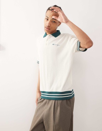 Champion polo t-shirt in white and green