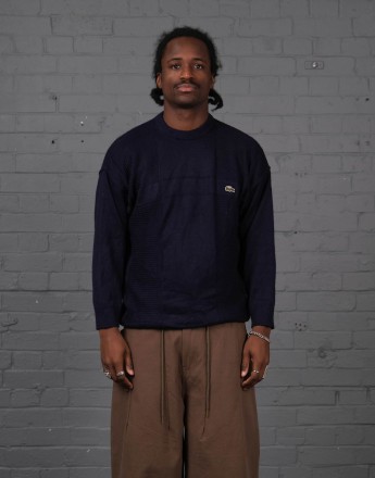 Vintage Size XL Lacoste Knitted Crewneck Jumper in Navy